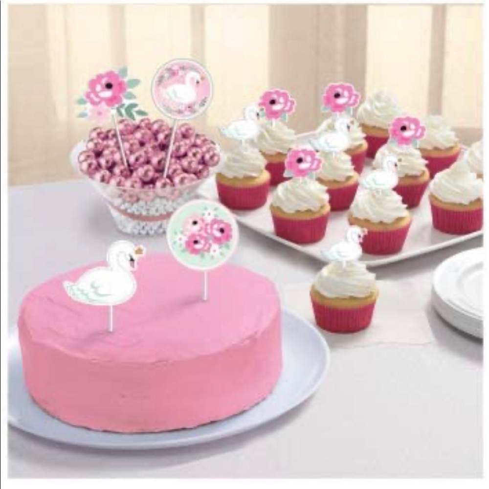 Magical Swan Pink Girl Baby Shower Toppers Set of 12